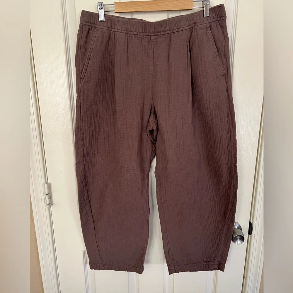GAP Easy Gauze Barrel Pants Brown High Rise Elastic Waist L - Picture 7 of 10